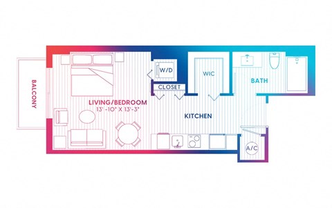 Floor plan for studio, 1 bath, 430 sqft